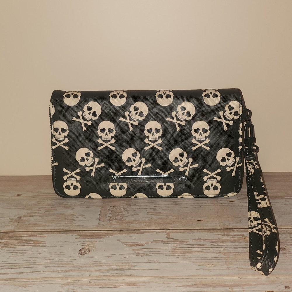 Betsey Johnson Black and Cream Skull Wallet